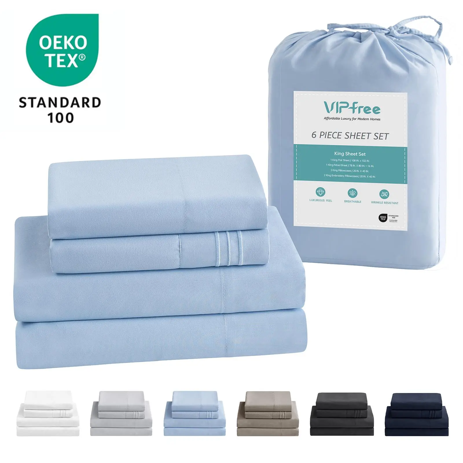 VIPfree 6-Piece FallFreshness Cooling Breath Polyester Fitted Sheet Set - Hotel Luxury Crochet Weave Silky Sheets, Extra Soft, Breathable Bedding Set, Deep Pockets, Easy Fit, OEKO-TEX Certified, Machine Wash Compatible, Suitable for Bedrooms