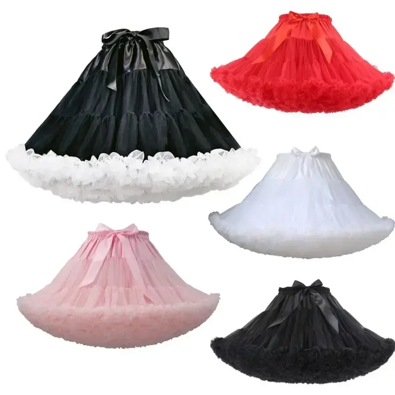 Womens 3-Layered Pleated Tulle Petticoat White Black Pink RedTutu Puffy Party Cosplay Skirt Womenswear Bottom Cute Maxi Basic Minimalist Womens 3-Layered Pleated Tulle Petticoat White Black Pink RedTutu Puffy Party Cosplay Skirt Womenswear Bottom Cute Maxi Basic Minimalist