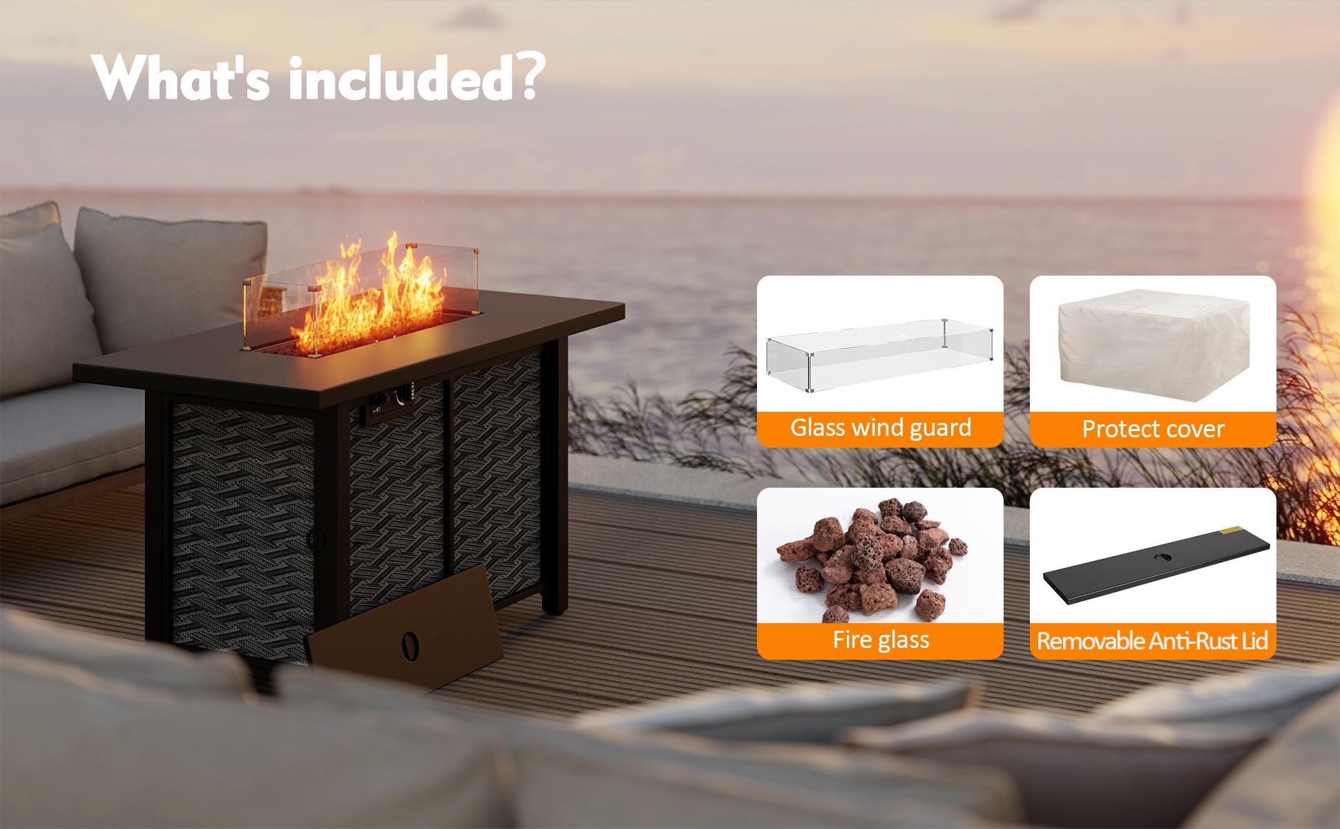 Walsunny 43" Propane Fire Pit Table 50,000 BTU Steel Gas Fire Pit with Removable Lid & Waterproof Cover