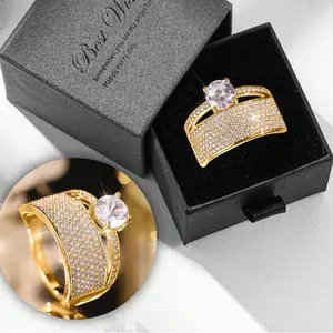 Luxury Gift Box Gold Stacking Ring with Cubic Zirconia – Elegant Fashion Jewelry for Wedding & Special Gifts