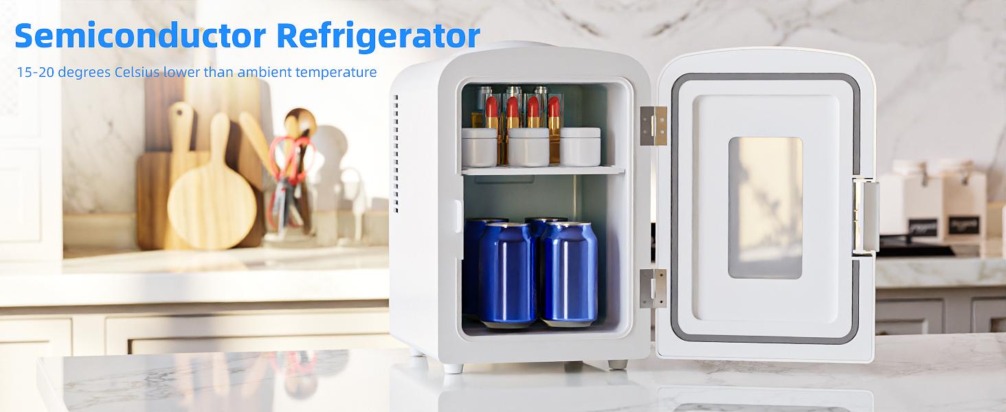 【TiktokShopSpringGlowUp】Antarctic Star Mini Compact Refrigerator with Gaming Light, 4L Capacity/6 Cans Portable Mini Fridge, for Bedroom,Car,Office and Dorm, Small Cooler for Cosmetics, Beverage and Food, White