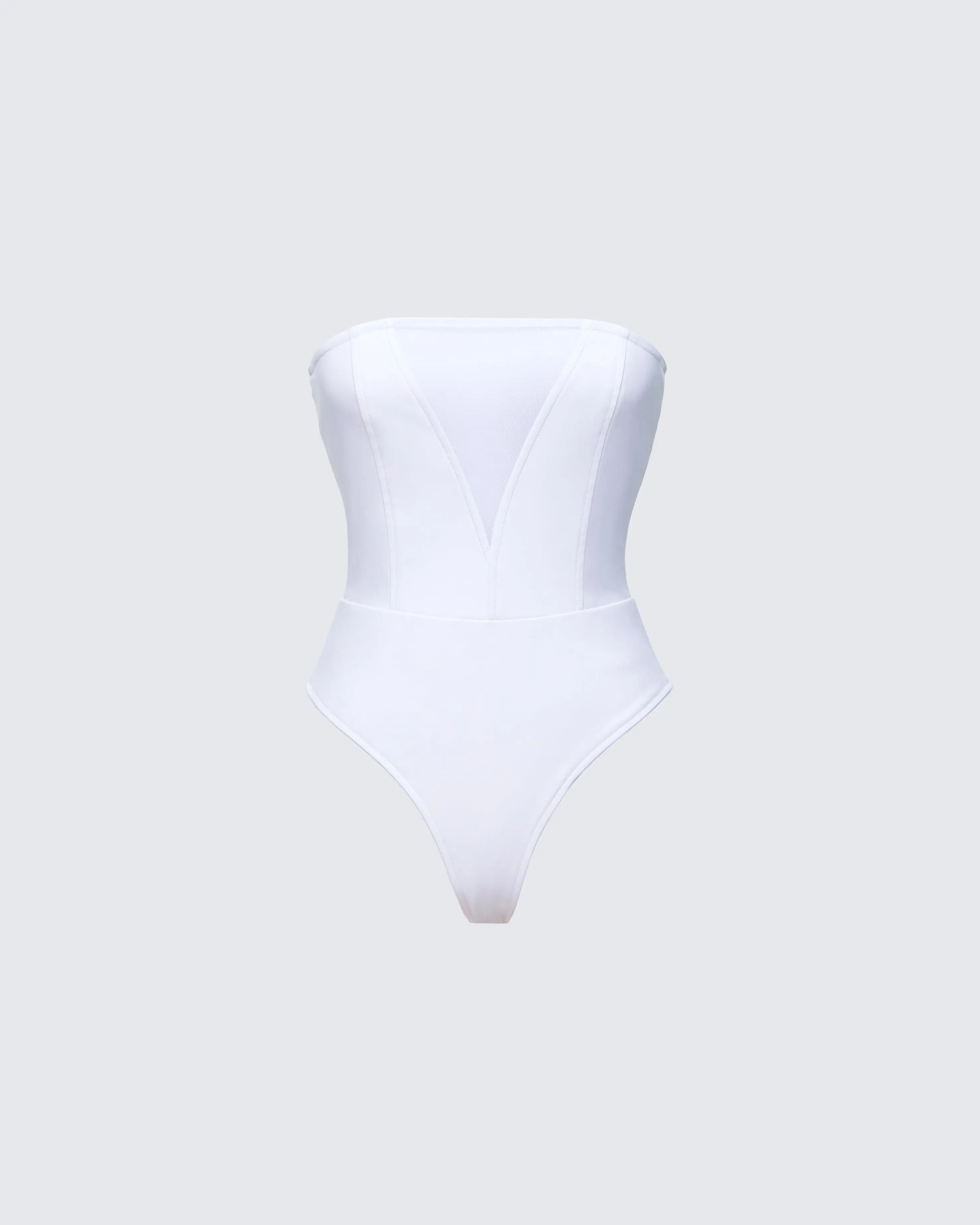 Women's Fitted Rilena White Vegan Leather Strapless Bodysuit, Corset-Inspired Top with Coordinating Bottom