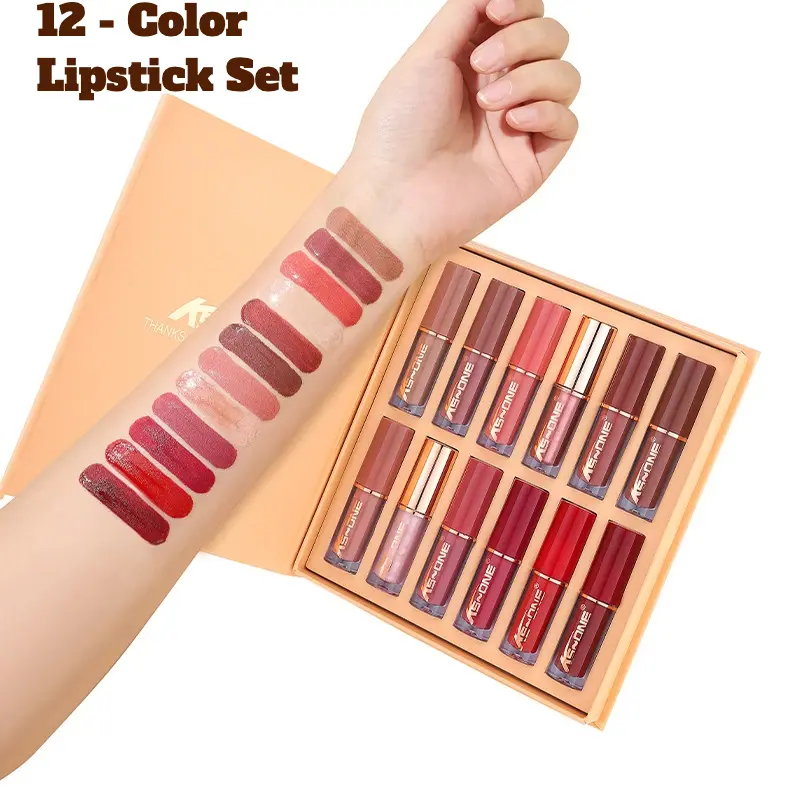 Smooth Texture 12-Color Lip Cosmetic Set – Matte Mist Finish, Glossy Pearlescent Shade, Smudge-Proof, Non-Transfer for Gorgeous Lip Makeup, Daily Wear & Social Occasions - Must-Have Beauty Product for Women, Women's cosmetics, Lip kits