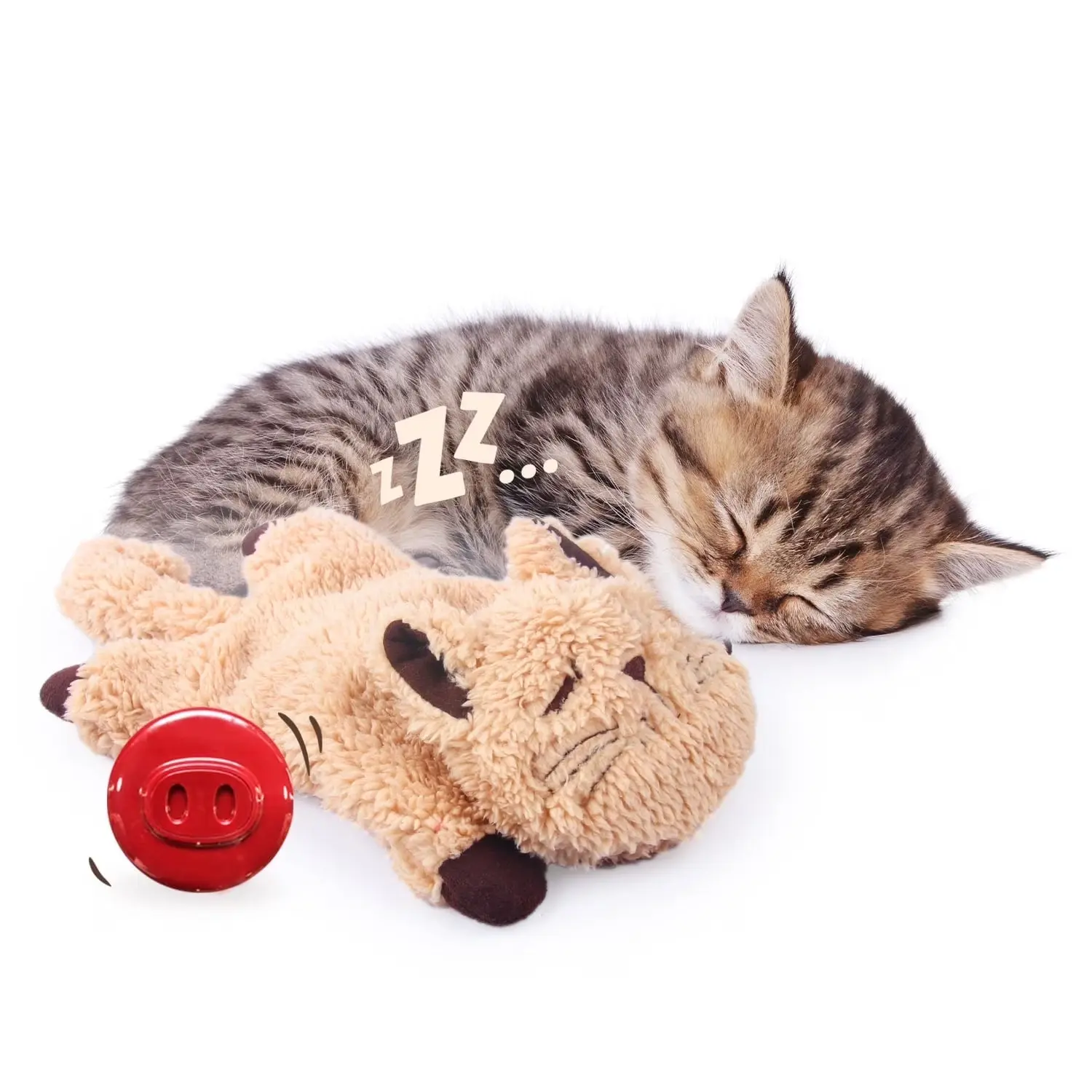 Plush Touch-Activated Cat Purring Toy - Soft, Comfortable for Cuddling Fabric, 2 AAA Batteries, Soothing Kitten Sleep Aid, Calm for Separation Anxiety Cat Accessory