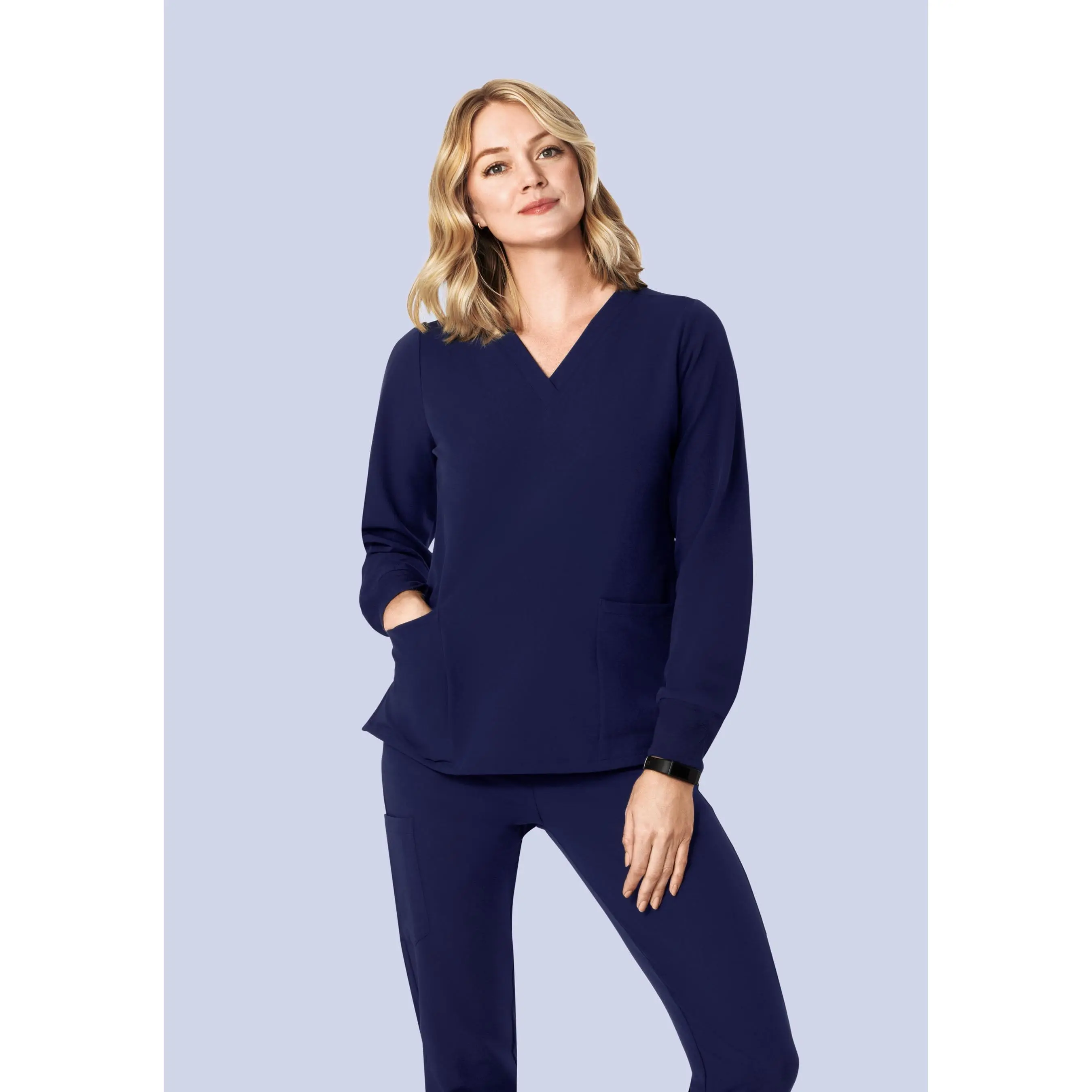 Long Sleeve 6 Pocket Top Navy mandala scrubs