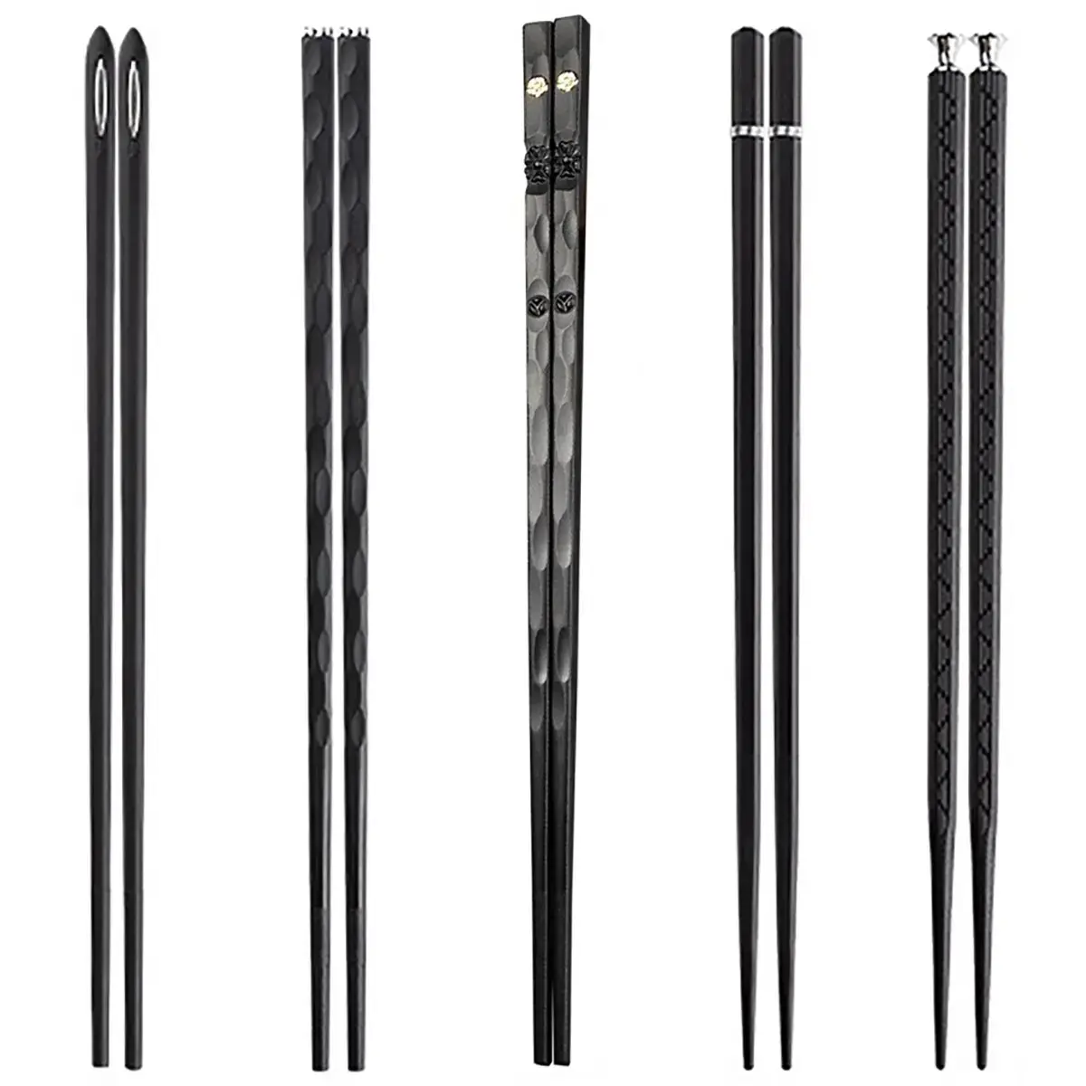 Premium Antibacterial PET Chinese Chopsticks Cutlery Set - 5 Pairs (Black, Dark Finish, Floral Patterns), Storage Box Included, Ideal for Asian Food, Sushi, Everyday Home Dining, Discovery Set Party Gifts (Home Supplies), Tableware, Utensils