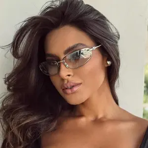 Oval Y2K Sunglasses Sexy Girl Style Women Men Slim Wrap Around European & American Summer Shades with Wrap Shape Temple Decor
