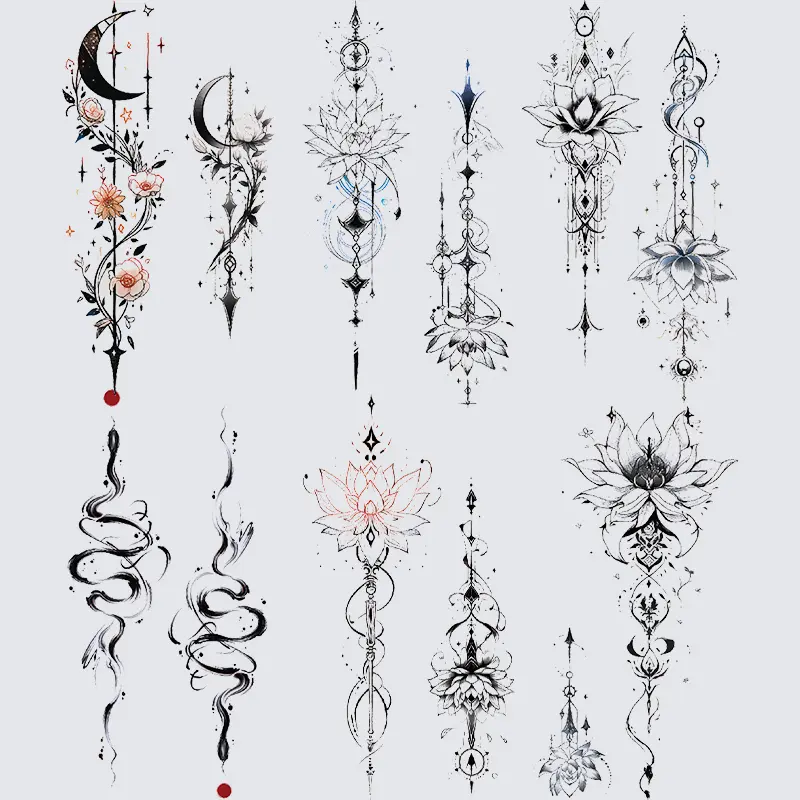6 Waterproof Temporary Tattoo Stickers, Floral Chain Design, Non-Reflective Fake Ephemeral Tattoos for Men & Women, Arm Shoulder Back Leg Abdomen, Waterproof Matte Tattoo