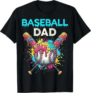 Baseball Dad Ice Cream Drip Crossed Bats Sport T-Shirt Cotton Fabric