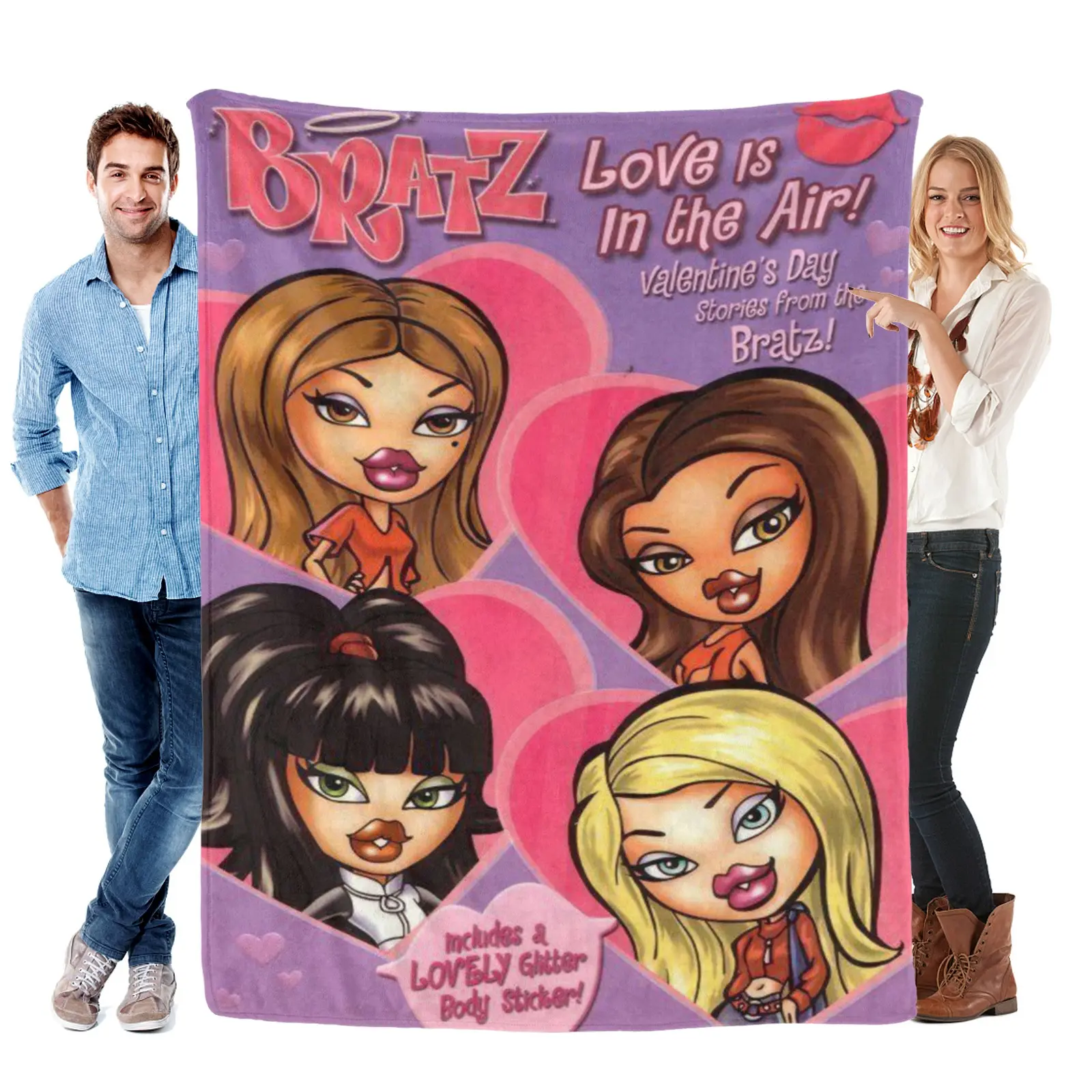 Y2K Bratz Love Is In The Air Pink Purple Fleece Blanket
