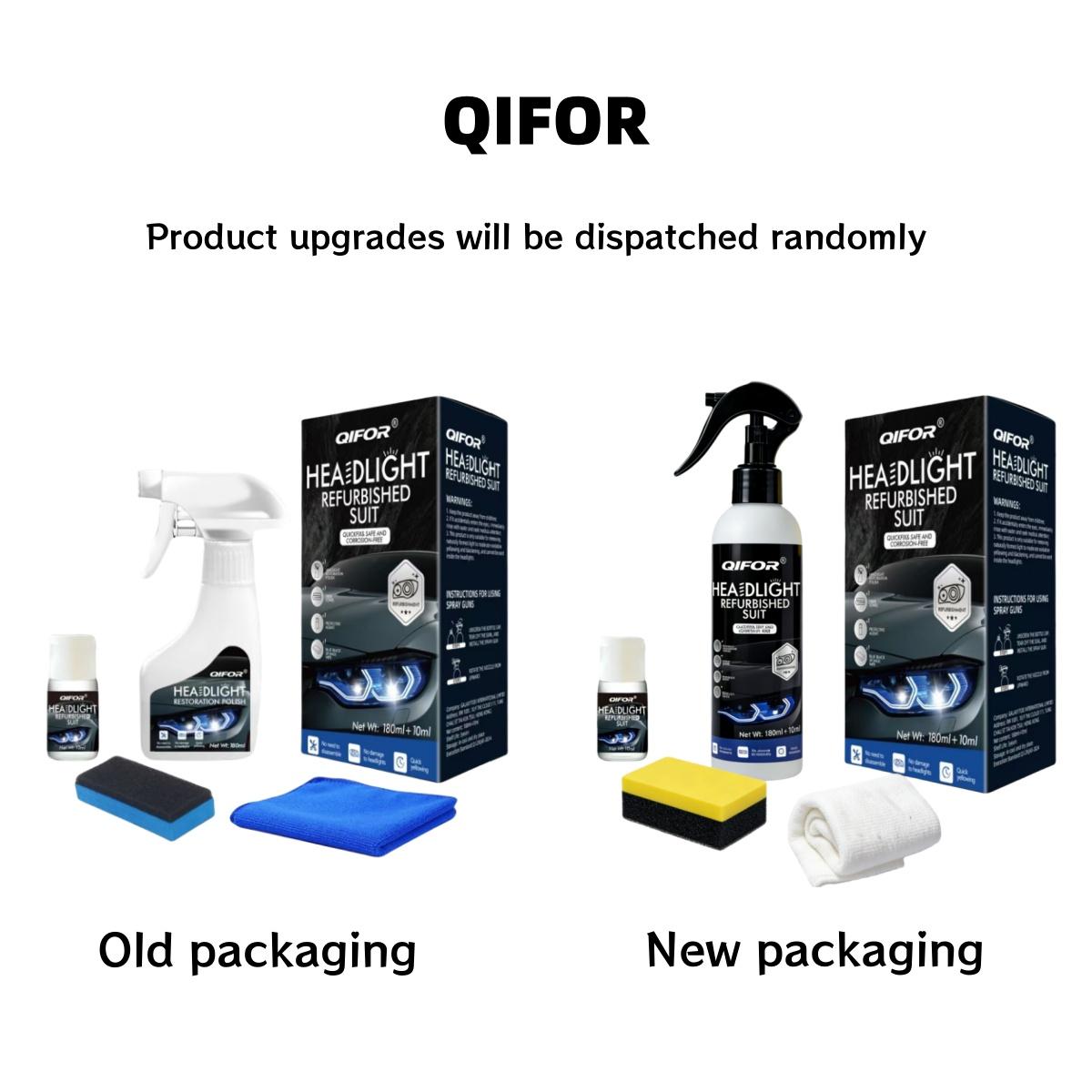 QIFOR Automotive Headlamp Restoration Fluid, oxidized and yellowed automotive headlamps, blurring enhanced crystalline coating refurbisher