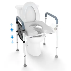 【FathersDayGift】VEVOR Raised Toilet Seat, 7-Position Height Adjustment 19.3" - 25.2", 350lbs Weight Capacity, with Comfort Padded Aluminum Frame, Universal Toilet Seat Riser, for Elderly, Handicap, Pregnant, Medical
