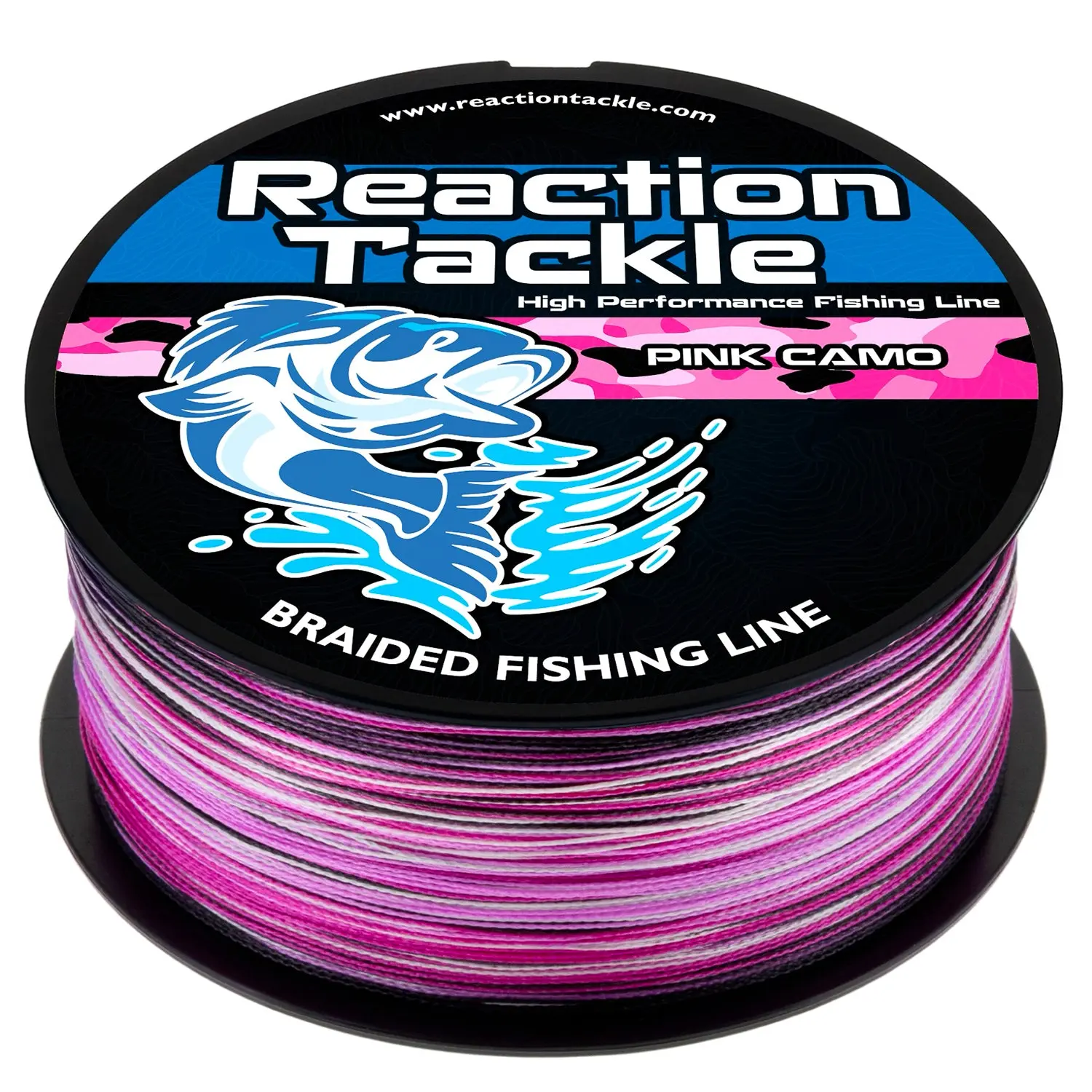 Reaction Tackle Metered Braided Fishing Line - Pink Camo, Camo Fishing Supplies with Long Cast Distance - NEW, Camo Fishing Line
