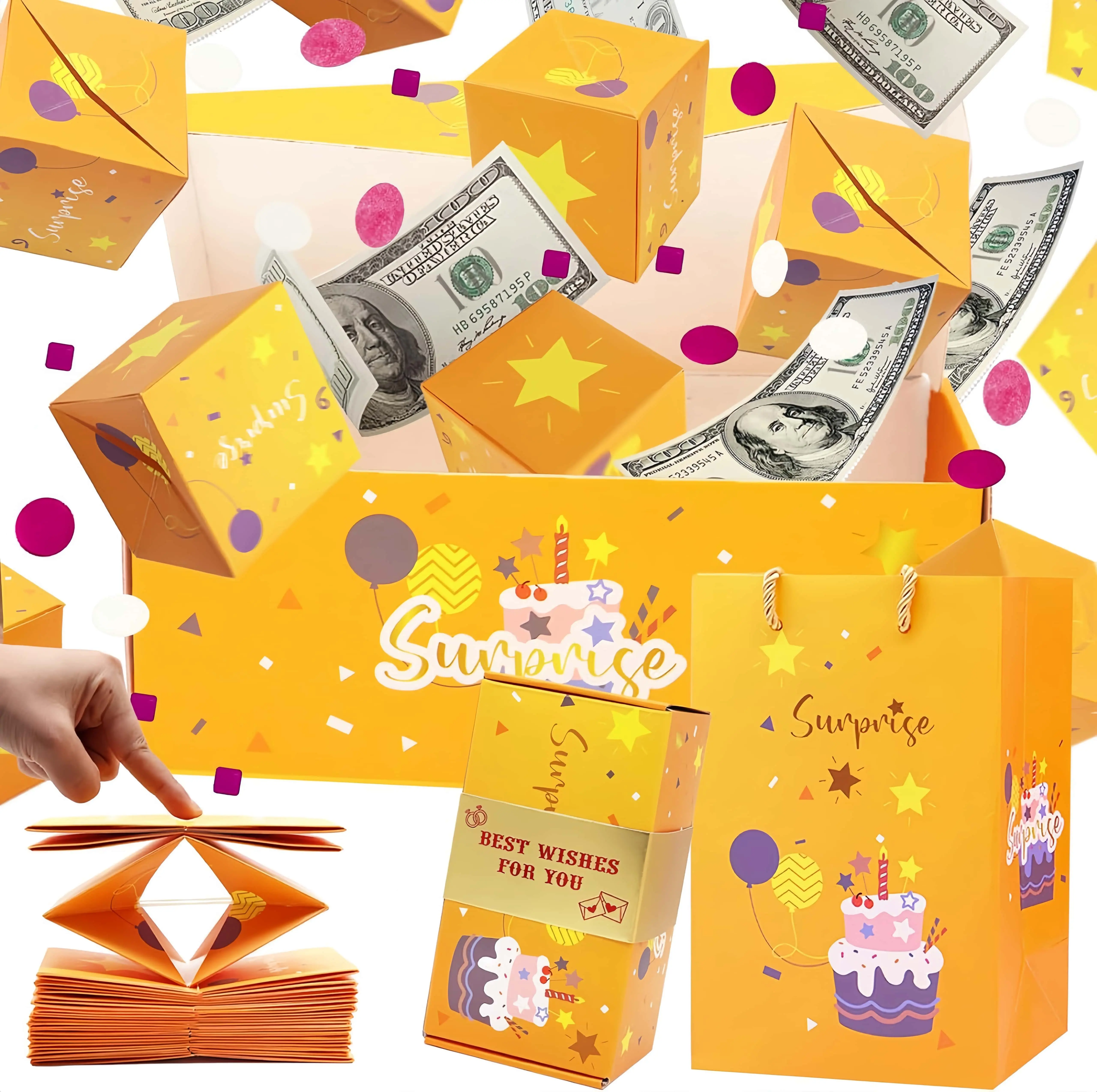 Surprise Explosion Cash Gift Box, Creative Foldable Pop-Up Red Envelope Gift Box – a luxurious cash explosion gift box suitable for birthdays, anniversaries, and proposals