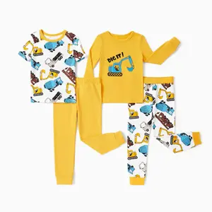 PatPat Toddler Kids 4-piece Organic Cotton Pajamas 4-in-1 PJ Snug Fit Pjs for Boys Girls GOTS Certified Soft Breathable Stretchy Coordinated Patterns Cozy Casual，SprIngGIowUp ,RefreshedLook