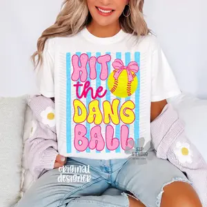 Softball T-shirt Hit The Dang Ball Shirt Game Day and DTF Sports Trendy Home Run Design Girly Preppy Teams
