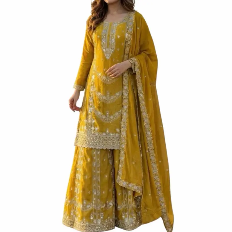 Women's Heavy Fabric Long-Sleeve Traditional Sarara Formal Dress - 1-Piece Elegant Ethnic Outfit for Special Occasions