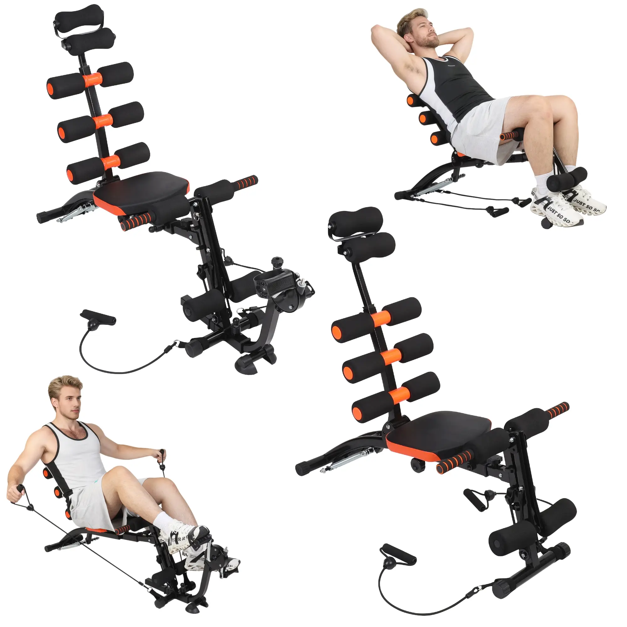 Multi-Functional Ab Crunch Machine - Adjustable Core Fitness Trainer with Riding-Cycling Function, Abdominal Bench for Home & Apartment Gym, Leg Lifts & Arm Strength Training Equipment
