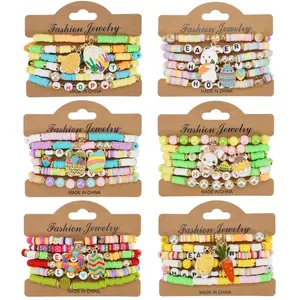 22/35pcs Mix Colorful Easter Beaded Bracelets | Rabbit Egg Carrot Chick Rainbow Letter Beads Stackable Boho Jewelry for Women Girls Spring Easter Gift