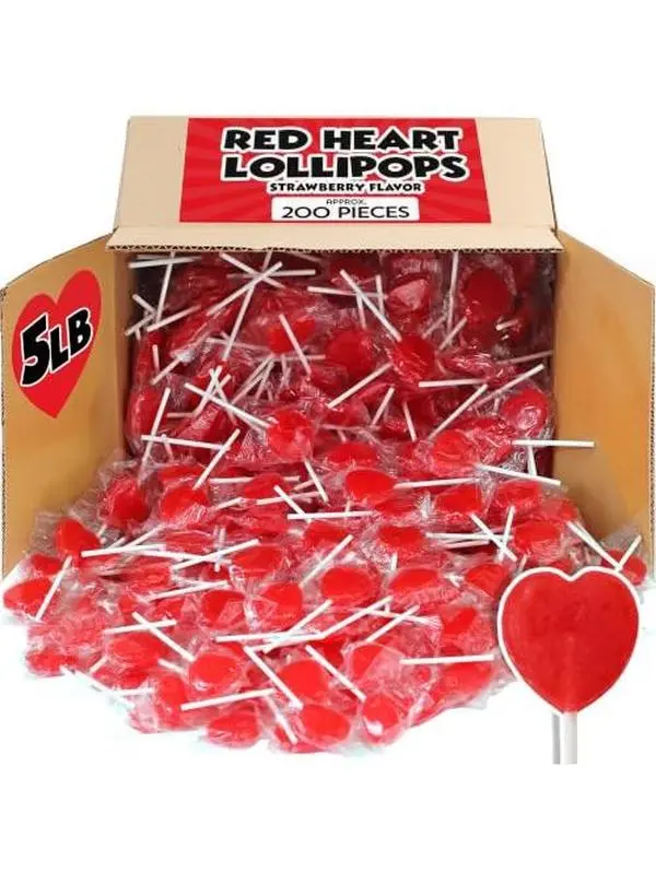 A Great Surprise Red Heart Lollipops  5 lb Bulk (200 ct)  Individually Wrapped Candy for Camp Rewards