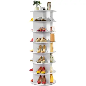 Rotating Shoe Rack 7 Tier Spinning Shoes Organizer Tower for 28-32 Pairs Lazy Susan 360 Revolving Shoe Storage Cabinet Rotate Shoe Handbag Rack Round Carousel for Closet, Bedroom (White)