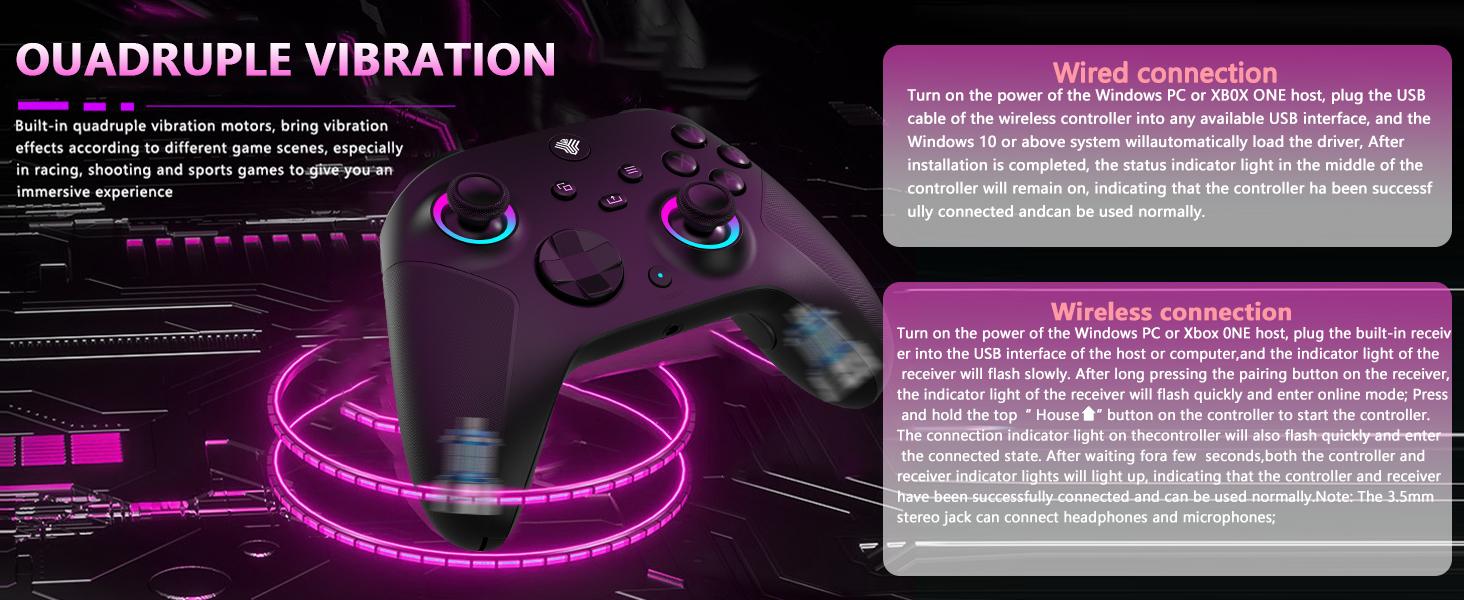 YUYIU Elite 2.4G Wireless Controller for Xbox Series X|S & Steam PC with 7 RGB Lights Dual Vibration Turbo Programmable 3.5mm Audio Jack 1000mAh Battery