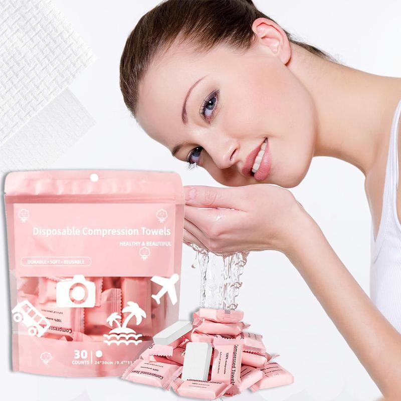 Disposable Compressed Towel Tablets - Facial Towels for Travel, Camping & Hiking - 1 Pack, 30 Count