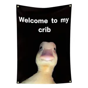 Welcome to My Crib Flag 2x3 Ft, Funny Tapestry Poster for Bedroom & Man Cave Wall Decor, Durable Banner with Brass Grommets slogan