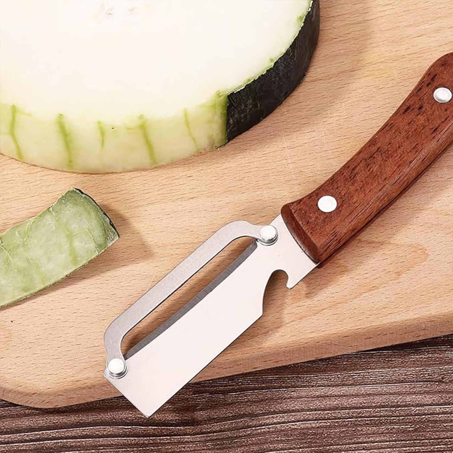 Premium-Grade Fruit & Vegetable Peeler | Sharp Stainless Steel Blade, Ergonomic Wooden Handle + Built-in Bottle Opener – Ideal for Daily Kitchen Use (Potatoes, Apples, Pumpkins & More)