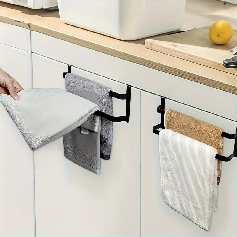 Double Kitchen Towel Rack, Dual Towel Capacity, Steel Cabinet Door Towel Rail, Durable Steel Construction, Bathroom Organizing Accessories, Maximizes Kitchen/Bathroom Space, Bathroom Organization