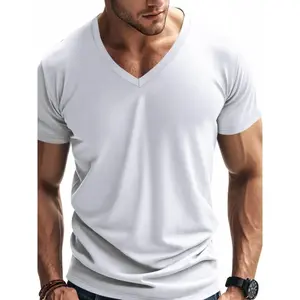 Men's Solid V Neck Short Sleeve Sports Tee, Gym Workout Shirt, Regular Fit Casual Comfy Breathable T-shirt for Daily Wear, Men's Sportswear for All SeasonsGift
