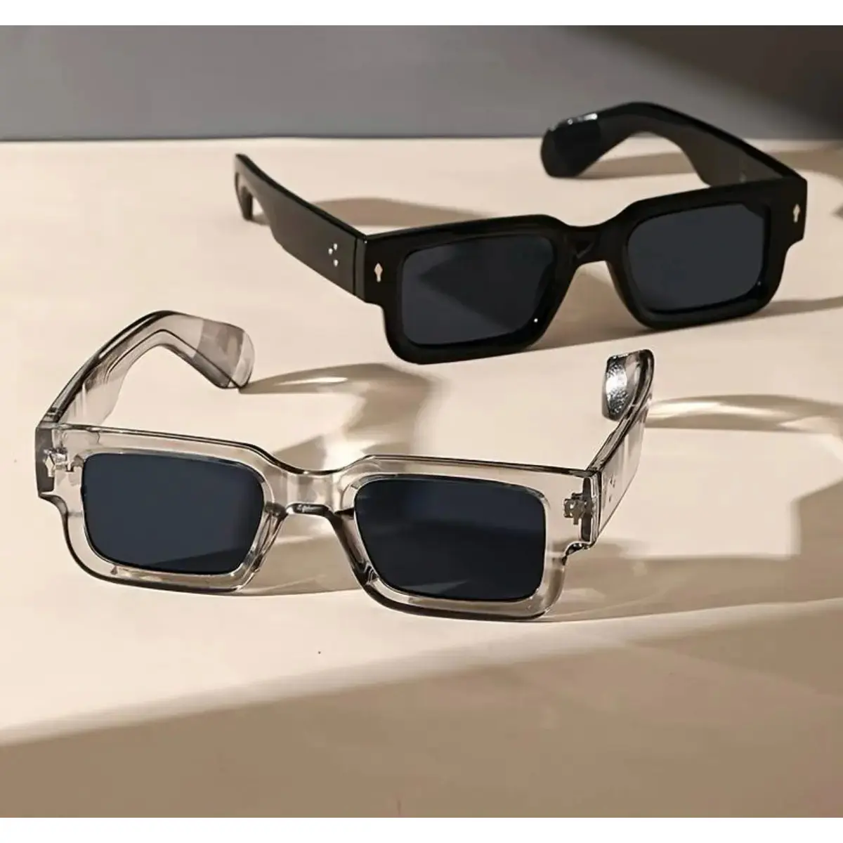 2-Pack Retro Narrow Square Sunglasses For Men And Women, Y2K Trendy Eyewear With UV400 Protection, Classic Solid And Transparent Frame Options, Fashion Shades Suitable For Street Style, Beach Vacation, Travel And Daily Outdoor Wear