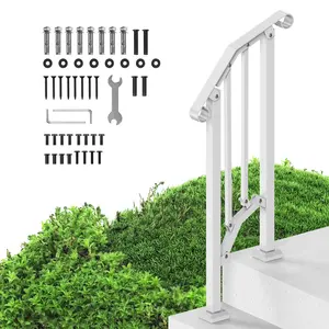 VEVOR Handrails for Outdoor Steps,  1-2 Step Stair Hand Rail Kit, Transitional Carbon Steel Railings with Installation Kit, Stair Rails for Seniors, Concrete Steps & Porch & Deck, White Retro Arch