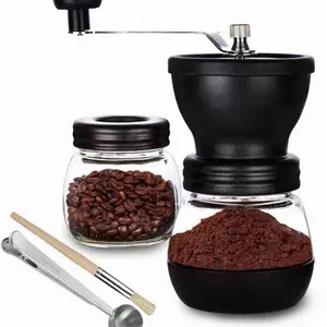 PARACITY Manual Coffee Bean Grinder With Ceramic Burr, Hand Coffee Grinder Mill Small With 2 Glass Jars(11OZ Per Jar) Stainless Steel Handle For Drip Coffee, Espresso, French Press, Turkish Brew