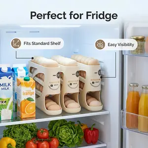 4-layer rolling egg rack - optimized space with side door design that can accommodate 30 eggs, smooth and shiny surface, convenient handle, suitable for kitchen and refrigerator storage | modern kitchen accessories | durable plastic material