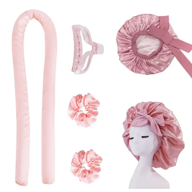 Heatless Hair Curler With Elastic Satin Bonnet for Sleeping Overnight Curls Set, Silk Bonnet Sleep Cap and Heatless Curls Headband No Heat Curl Rod Kit for Women Curly Haircare Gift