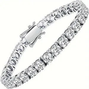 Carat Moissanite Tennis Bracelet , 925 Sterling Silver, Dazzling Round Cut Gemstones, Secure Clasp - Elegant Jewelry Gift for Women and Men, Ideal for  birthday
