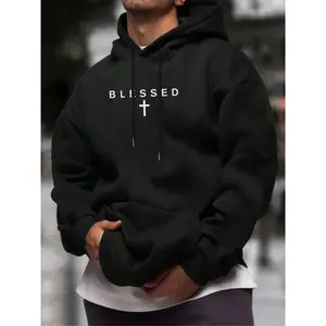 Tiktok Trendy 'blessed' Cross Graphic Hoodie, Soft Fleece Hooded Sweatshirt, Comfortable Faith Inspired Casual Wear