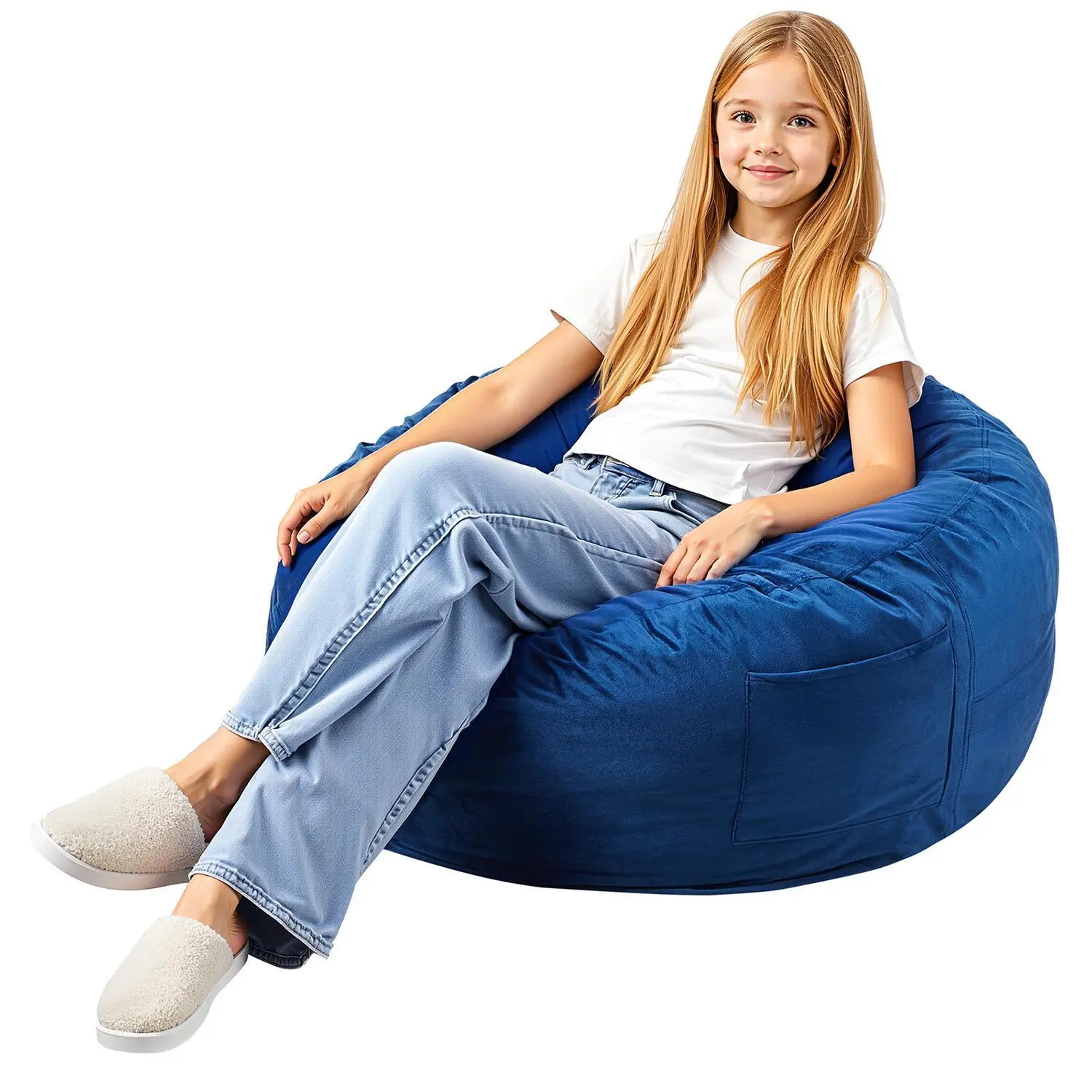 【SummerFinds】VEVOR Bean Bag Chair,  , 3 feet Round Bean Bag Chair with Removable and Washable Cover, 25D Memory Foam Filled with Soft and Smooth Dutch Velvet, Bean Bag for Bedroom or Playroom, Blue