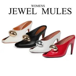 CYNLLIO Stiletto Heels for Women Peep Toe Heeled Mules Sandals Pointed Toe Pumps High Heeled Sandals Fashionable Metal Decor Jewel Comfortable Slip On Sandals Elegant Office Casual Wedding Dating Spring Casual Shoe