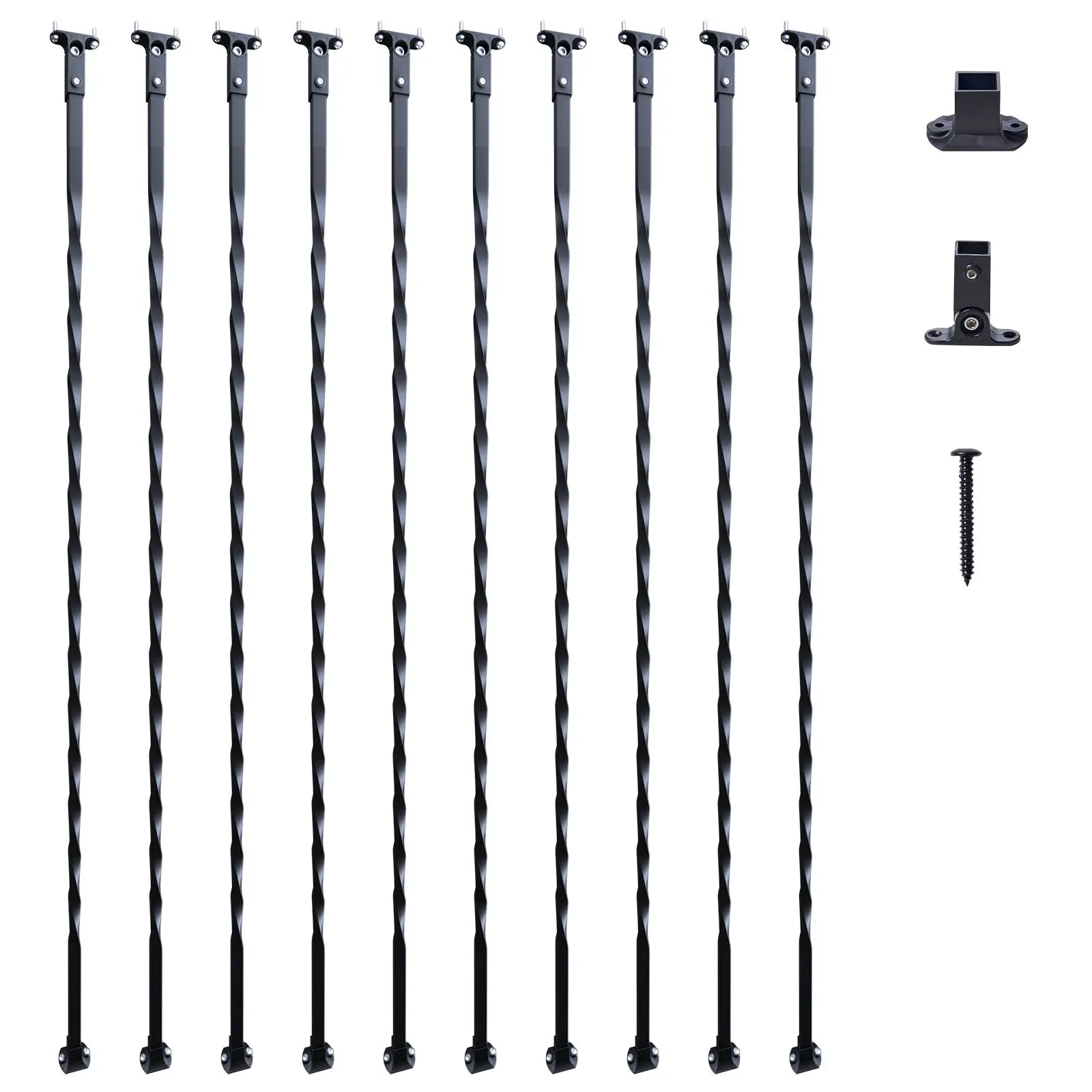 【SummerFinds】VEVOR Staircase Metal Balusters,  44'' x 1/2" Galvanized Steel Decorative Banister Spindles, 10 Pack Deck Baluster with Hollow Twists, Satin Black Spiral Stair Railing with Shoes & Screws