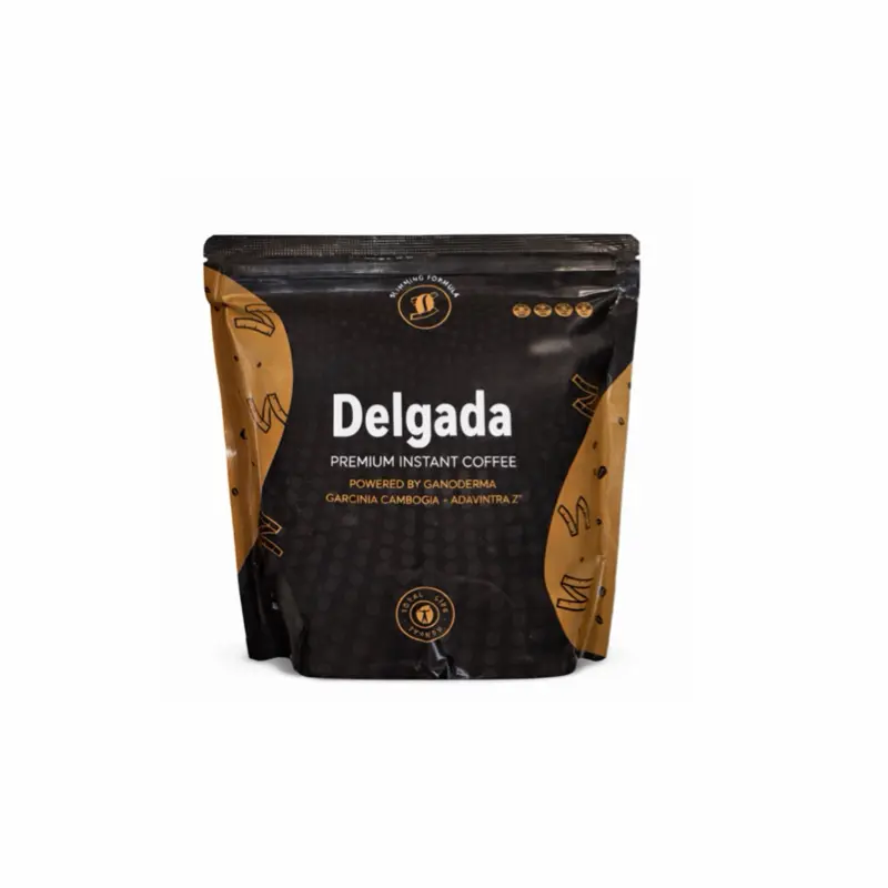 Premium Delgada Bold Dark Roast Instant Coffee Beverage, 1 Bag (28 Sachets) - GMO Free, 9% Brazil Arabica Coffee