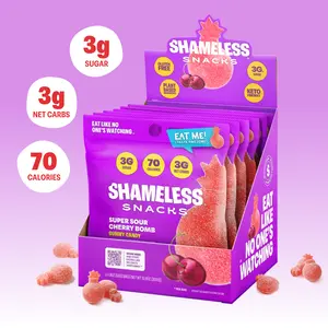 Super Sour Cherry Bomb - Keto & Vegan Gummies (6 Bags), 3g Net Carbs, 3g Sugar, Gluten-Free, 70 calories per bag, healthy sweet snack Bonbon Candy