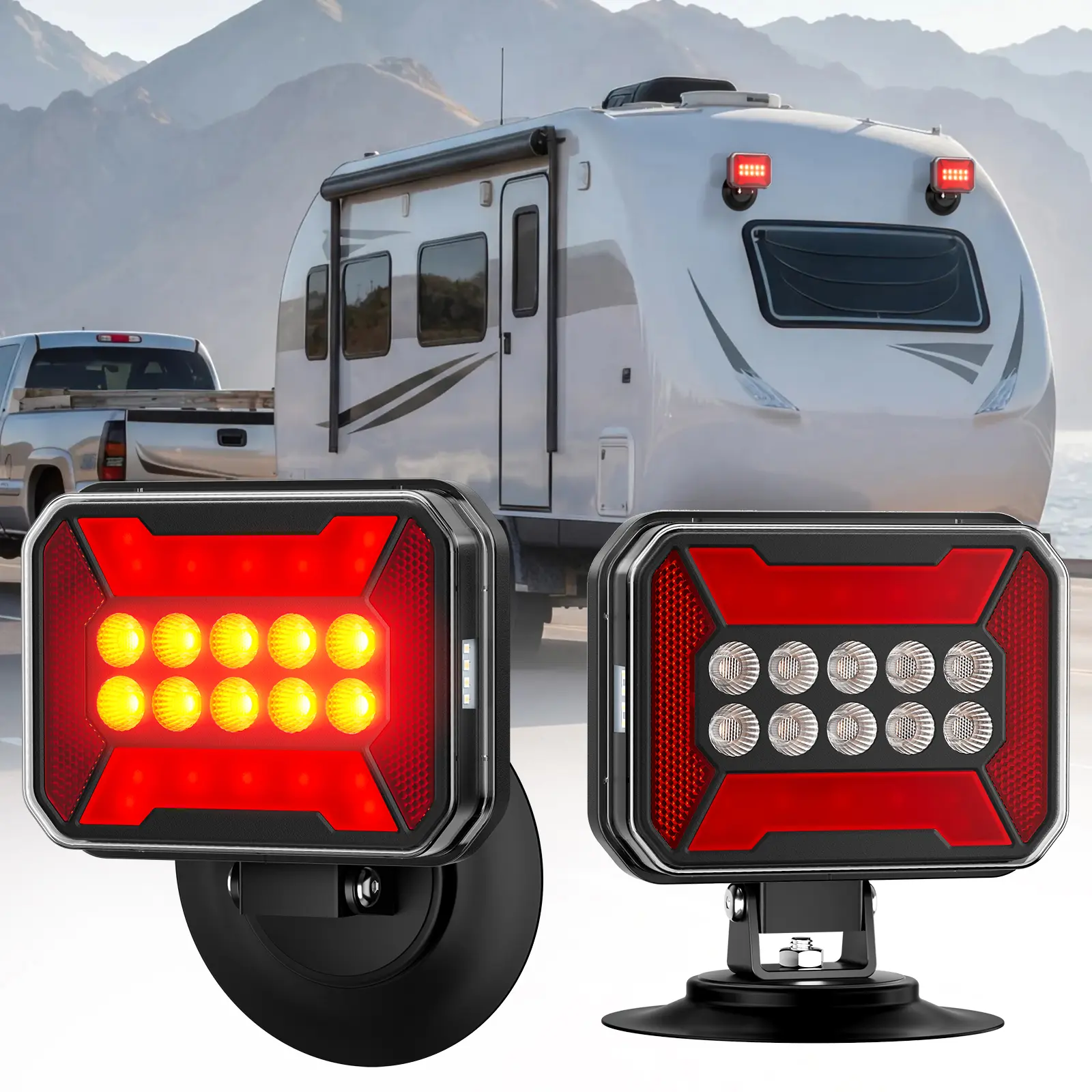 Ehaho Wireless Trailer Lights Magnetic Kit – Bluetooth LED Tow Lights, IP67 Waterproof, Fast-Charging Tail Light with 12-Hour Runtime, Turn Signal, Reverse & Brake Lights for RV, Boat, Truck, Car Towing