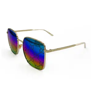 Gucci GG Rainbow Lens Square Sunglasses Iconic GG Monogram Gold-Tone Frame Lightweight Comfortable Designer Eyewear