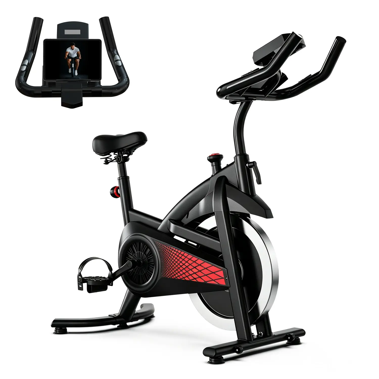 【HeavyDuty Exercise Equipment】Smart Home Fitness Excecise Bike with 300 lbs weight capacity，Smooth belt drive at <25dB，Easy to move and store.Adjustable height for 4.6ft–6.3ft,Perfect for apartments or home offices,Easy Assembly