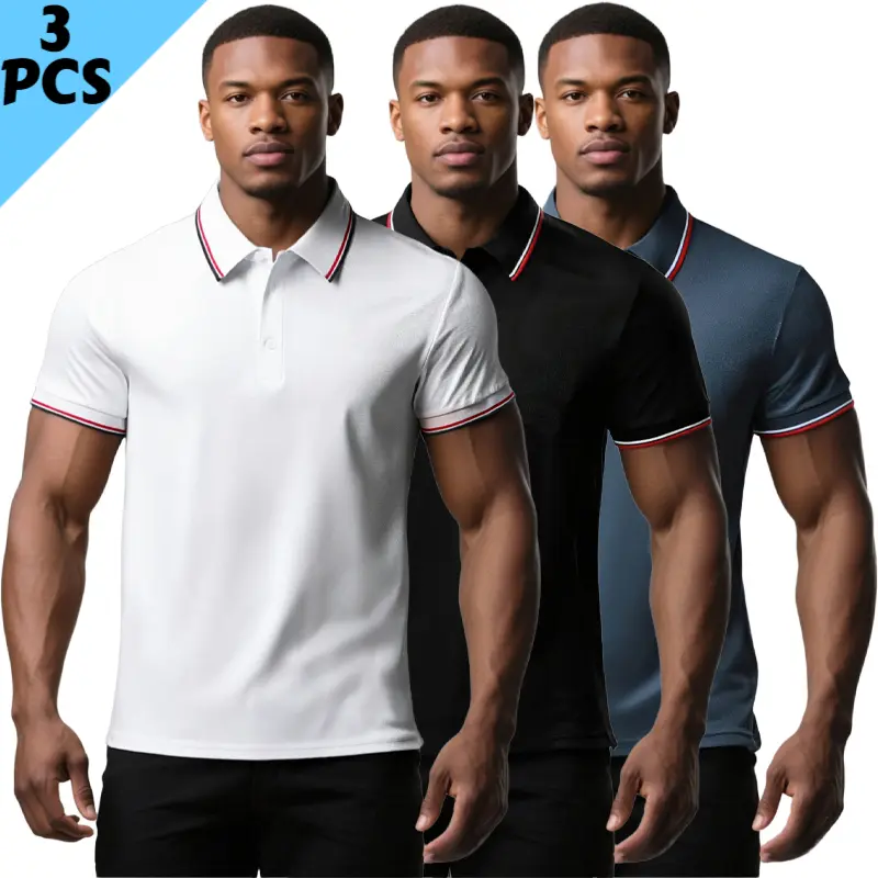 3-Pack Men’s Ice Silk Lapel T-Shirts, Fashion Seamless Polo Shirts for Daily Casual & Work，summer outfits camisa summer men clothes para hombre t shirt  t shirt for men Multi-Country Dress Set Men's Moisture-Wicking Workout Polo Shirt summerwins