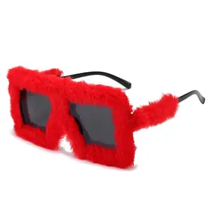 Oversized Pink Glasses Extreme Wide Frame Lightweight Party Costume Everyday Eyewear Fun Statement Fuzzy Texture Lenses Furry Design Stylish Construction Trendy Frames Fashion Lovers