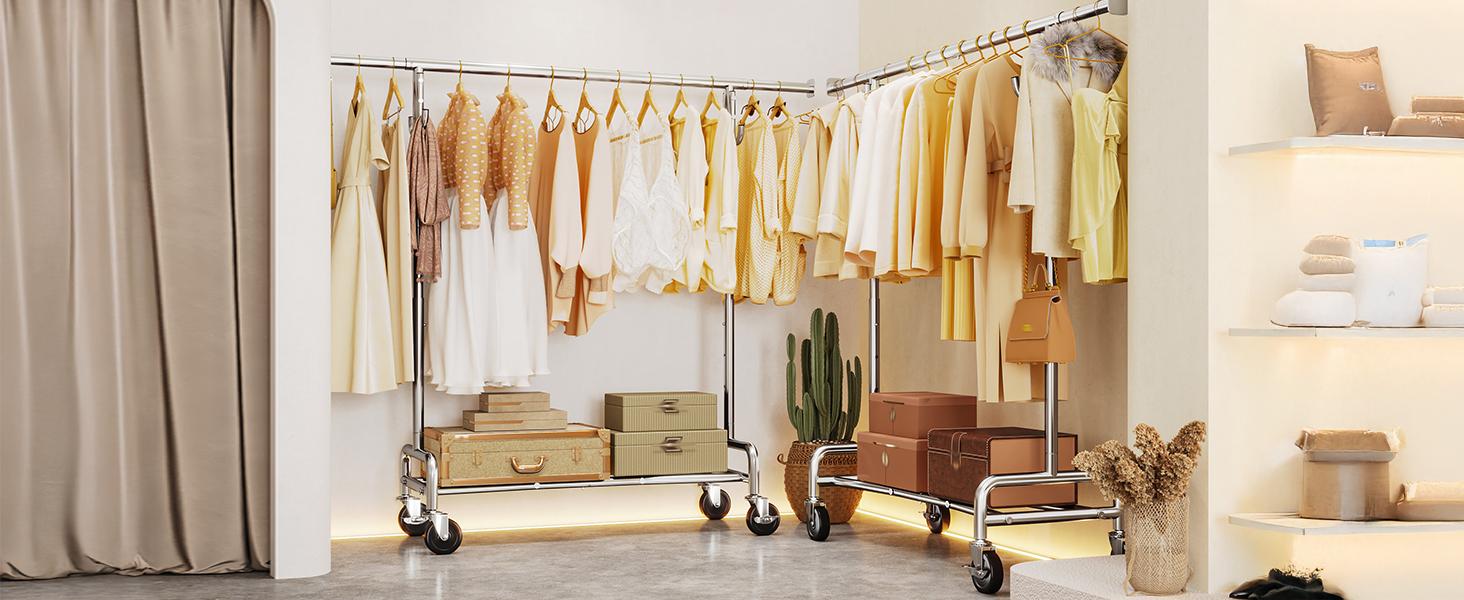 BePatio Clothing Rack for Drying, Extendable & Height Adjustable Coat Clothing Rack with 4 Hooks for Bedroom,Laundry,Outdoor,Clothing Store, Clothes Racks for Closet Holds Up to 220LBS,Portable Rolling Garment Rack with Lockable Wheels BePatio Clothing Rack for Drying, Extendable & Height Adjustable Coat Clothing Rack with 4 Hooks for Bedroom,Laundry,Outdoor,Clothing Store, Clothes Racks for Closet Holds Up to 220LBS,Portable Rolling Garment Rack with Lockable Wheels