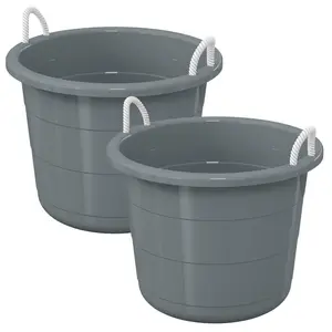 Life Story 17 Gal Plastic Storage Open Top Bucket with Rope Handles, Gray, 2 Pk